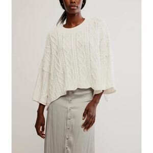 Free People Washed Ashore Cable Knit Sweater in White size SMALL NWT